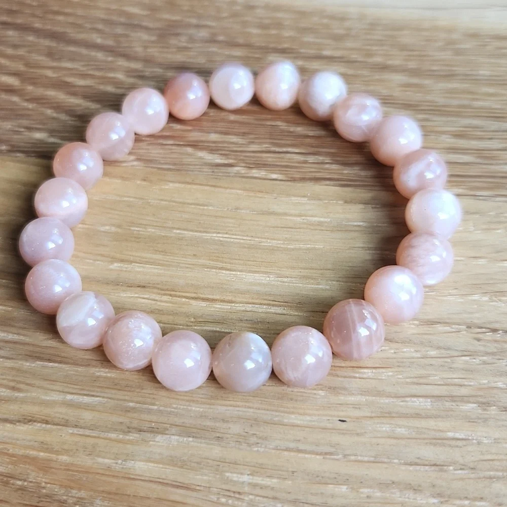 Light Orange Sunstone Beads Stretch Bracelet - Hand Crafted